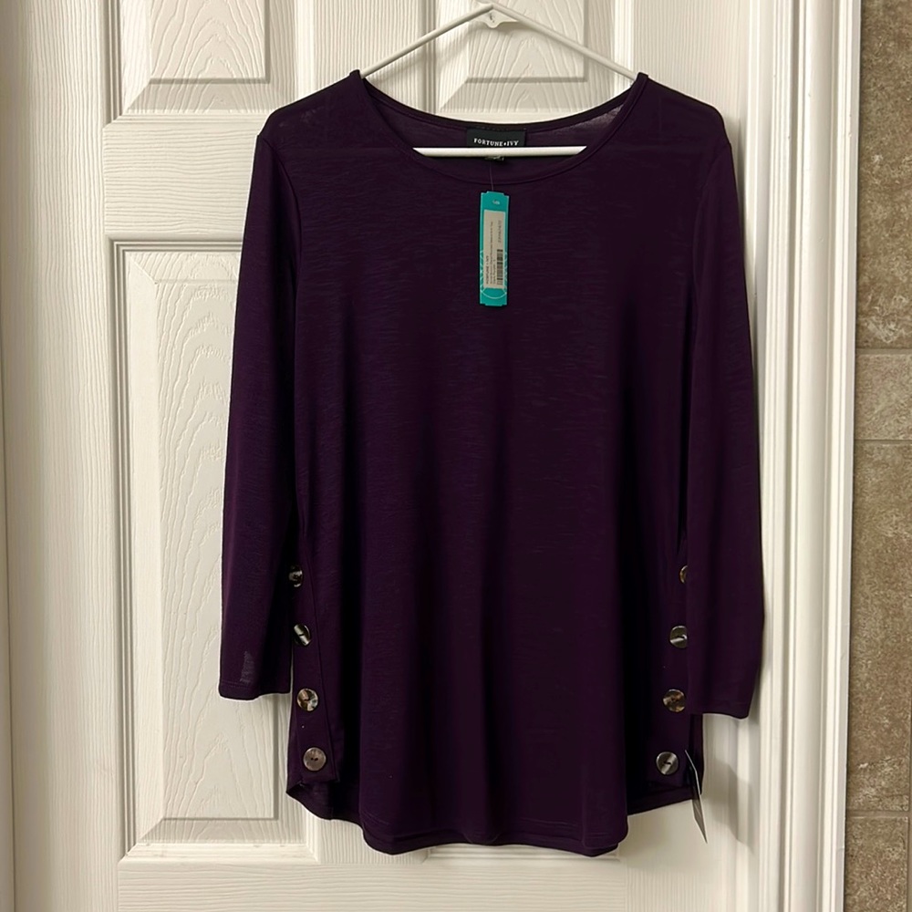 BNWT Fortune + Ivy Ruched Sleeve Knit Top size L